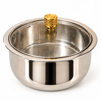 Anupam stainless steel casserole with glass lid and golden knob