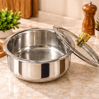 Anupam stainless steel casserole with removable glass lid