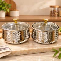 Anupam stainless steel hammered casserole set of 2 with glass lids