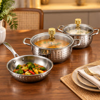 Anupam premium stainless steel cookware set lifestyle view