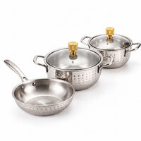 Anupam stainless steel cookware set white background