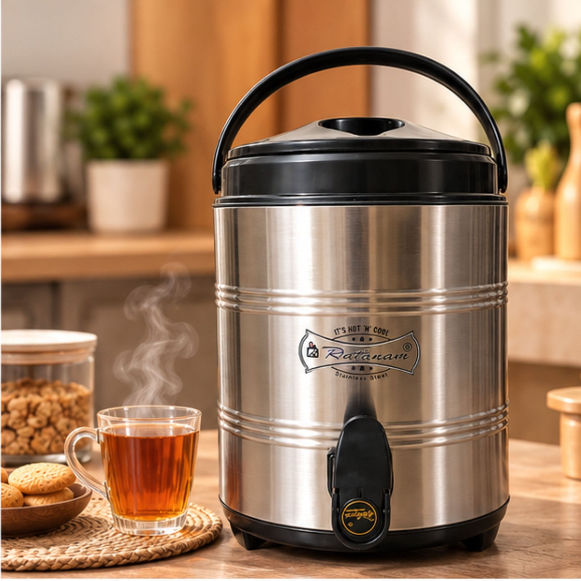 Anupam stainless steel insulated hot and cold beverage dispenser with tap