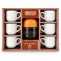 Anupam premium tea and coffee gift set with 6 white ceramic mugs and insulated flask