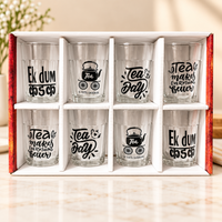 Anupam boxed set of eight printed tea glasses