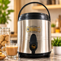 Anupam stainless steel insulated beverage dispenser in kitchen lifestyle setting