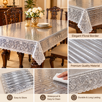 Anupam transparent PVC table cover features and floral lace border