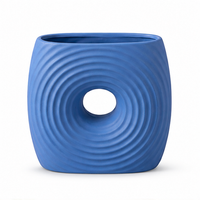 Blue Ceramic Flower Vase with Ripple Design, Decorative Hollow Vase for Home Décor, Table Decor & Gifting (Flower Stick Not Included)