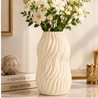 Anupam Cream Wavy Ceramic Flower Vase, White Black Cream Decorative Vase for Home Decor, Table Decor & Gifting