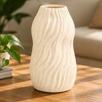 Anupam Cream Wavy Ceramic Flower Vase, White Black Cream Decorative Vase for Home Decor, Table Decor & Gifting