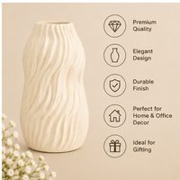 Anupam Cream Wavy Ceramic Flower Vase, White Black Cream Decorative Vase for Home Decor, Table Decor & Gifting