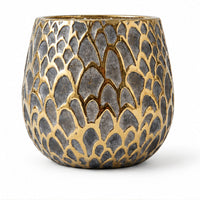 Anupam Premium Enchanting Gold & Grey Mosaic Pattern Round Ceramic Vase for Home Decor Gift Items - Flower Sticks not Included