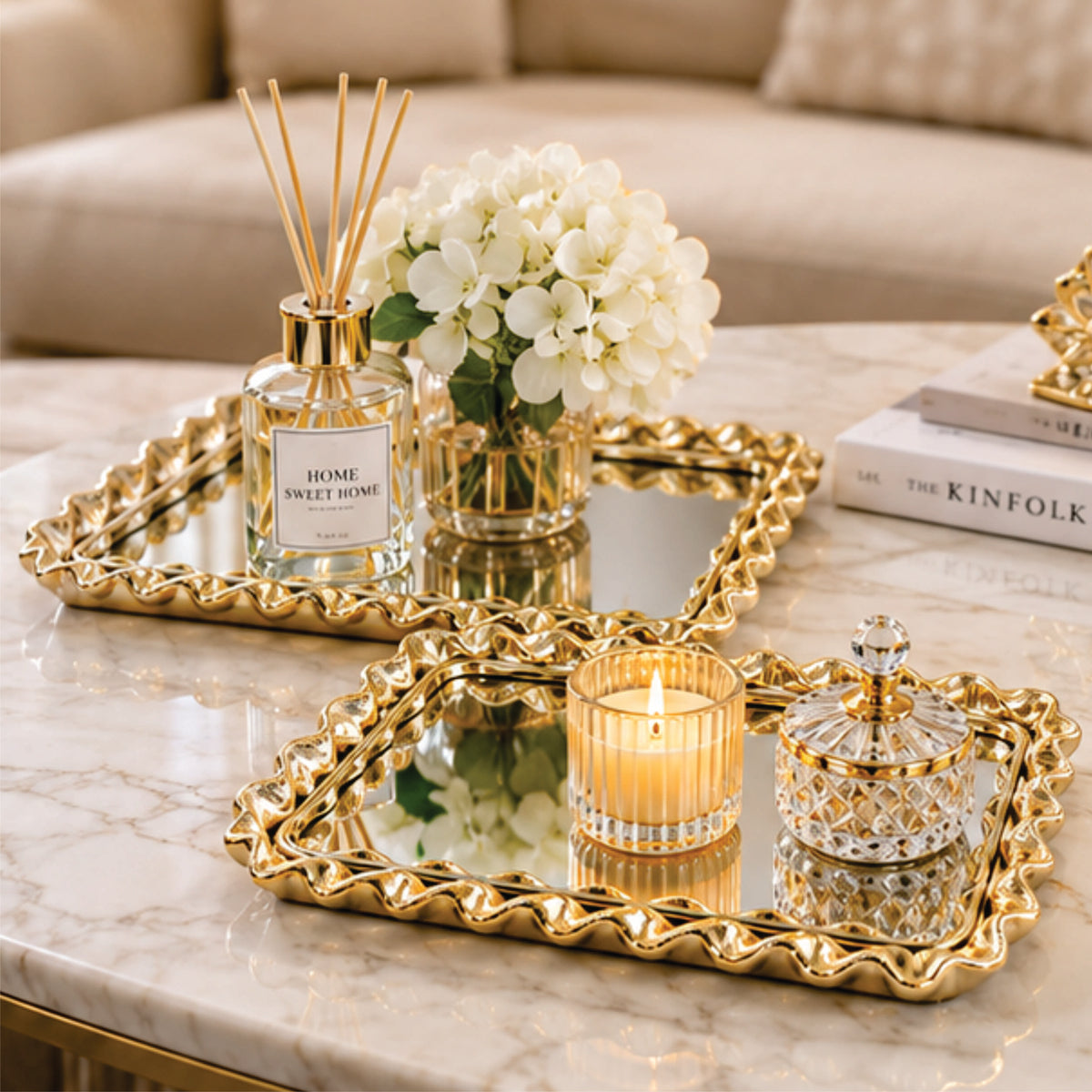 Anupam Luxury Silver Mirror Decorative Tray with Woven Metal Border for Home Decor, Serving, Vanity Styling and Premium Gifting