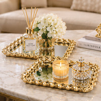 Anupam Luxury Silver Mirror Decorative Tray with Woven Metal Border for Home Decor, Serving, Vanity Styling and Premium Gifting