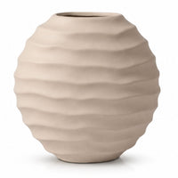 Anupam Premium Charming Modern Beige Ribbed Ceramic Decorative Vase Without Flower Sticks for Home Decor Gift Items - Pack of 1