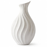 Anupam Premium Graceful Elegant White Ribbed Wave Ceramic Vase without Flower Sticks for Home Decor Gift Items - White (Pack of 1)