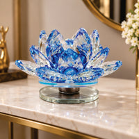 Anupam Premium Blue Crystal Lotus Decorative Showpiece with Glass Base | Luxury Home & Office Decor