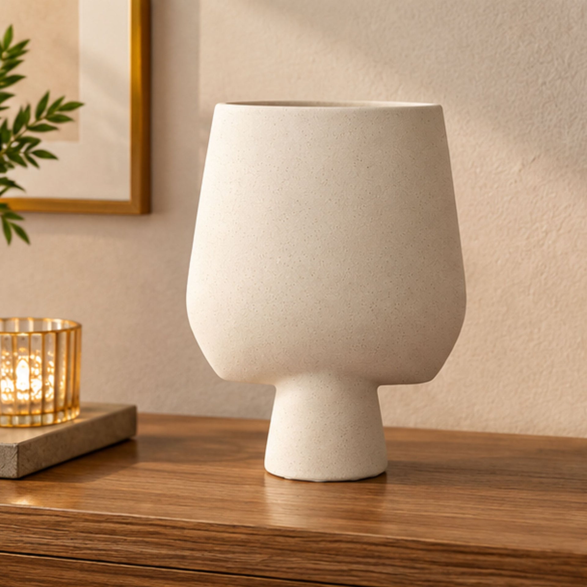 Speckled Cream Pedestal Ceramic Vase, Multicolour Decorative Flower Vase for Home Décor, Table Décor & Gifting