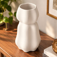 Modern Cream Pedestal Ceramic Vase, Cream Black White Decorative Flower Vase for Home Decor & Gifting (Flower Sticks not Included)