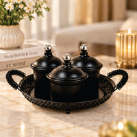 Anupam Premium 3-Piece Black Serving Bowl Set with Decorative Tray | Luxury Tableware Gift Items - Pack of 4