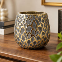 Anupam Premium Large Decorative Ceramic Pot with Gold Mosaic Design, Multicolour Flower Pot for Home Decor & Gifting - Golden (Without Flower Sticks)