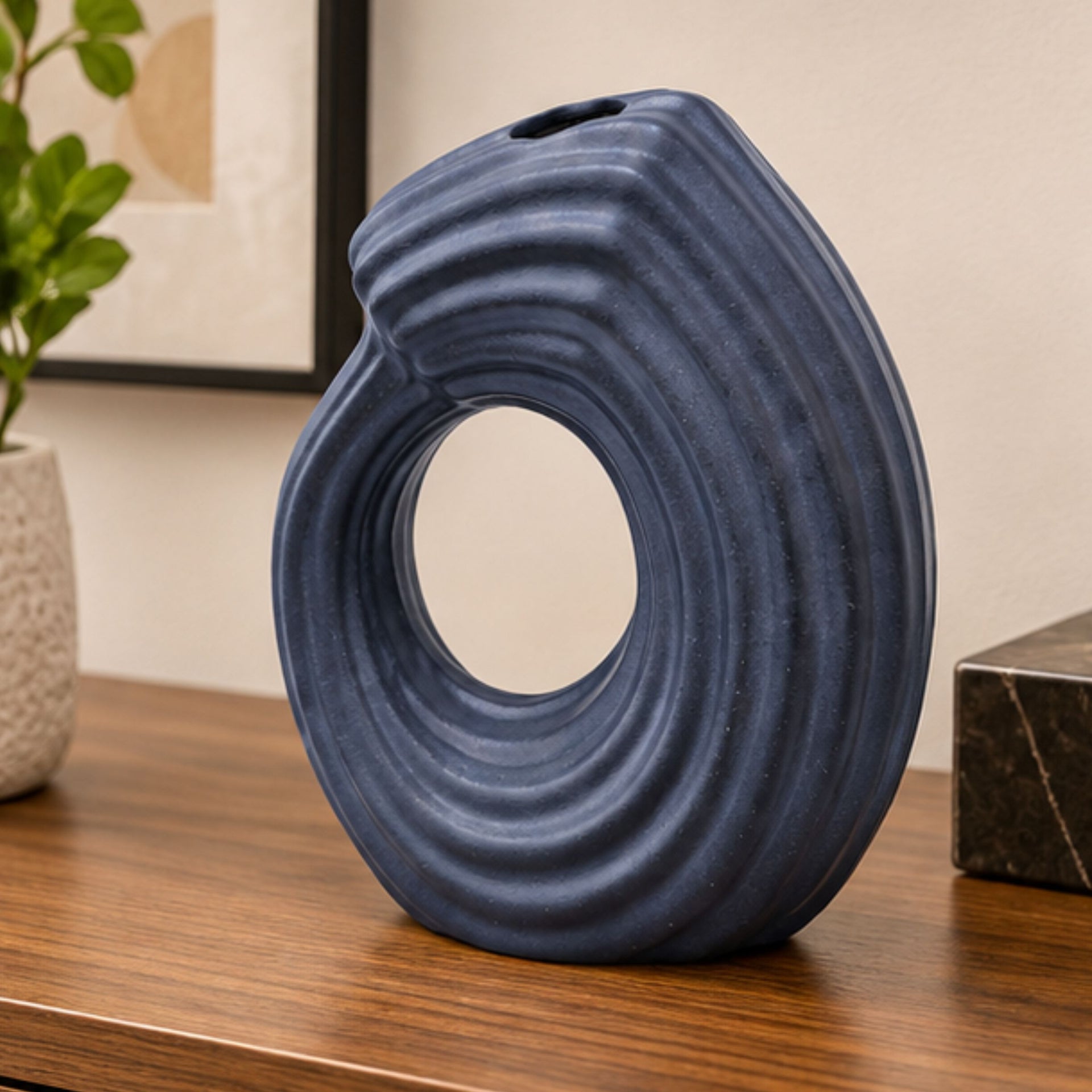 Cream & Slate Black Ceramic Flower Vase, Modern Textured Decorative Vase for Home Décor & Gifting