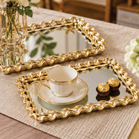 Anupam Luxury Silver Mirror Decorative Tray with Woven Metal Border for Home Decor, Serving, Vanity Styling and Premium Gifting