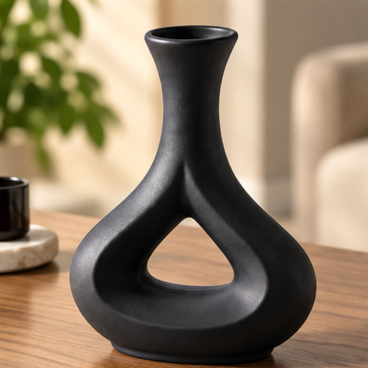 Anupam Premium Alluring Black Modern Loop Shape Ceramic Vase for Home Office Decor Without Flower Sticks - Pack of 1