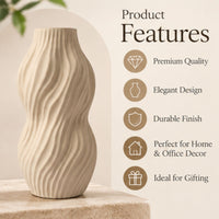 Anupam Premium Charming Beige Twisted Ribbed Ceramic Vase for Modern Home Decoration Gift Items - Flower Stick Not Included (Pack of 1)
