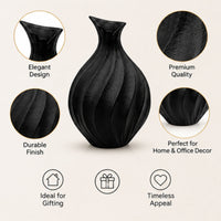 Anupam Premium Exquisite Black Ribbed Textured Ceramic Vase for Modern Home Office Decor Gift Items - Flower Stick Not Included
