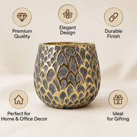 Anupam Premium Elegant Gold & Grey Scallop Pattern Decorative Ceramic Vase for Home Decor Gift Items - Flower Sticks Not Included