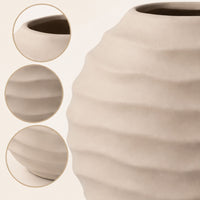 Anupam Premium Charming Modern Beige Ribbed Ceramic Decorative Vase Without Flower Sticks for Home Decor Gift Items - Pack of 1