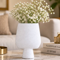 Teal Hollow Ceramic Flower Vase, White Cream Decorative Vase for Home Décor, Table Décor & Gifting
