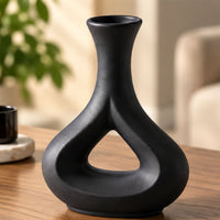 Black Hollow Ceramic Flower Vase, Black White Cream Decorative Vase for Home Décor, Table Décor & Gifting