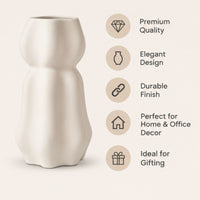 Modern Cream Pedestal Ceramic Vase, Cream Black White Decorative Flower Vase for Home Decor & Gifting (Flower Sticks not Included)