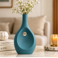 White Textured Ceramic Flower Vase, Black White Dark Green Decorative Vase for Home Décor & Gifting