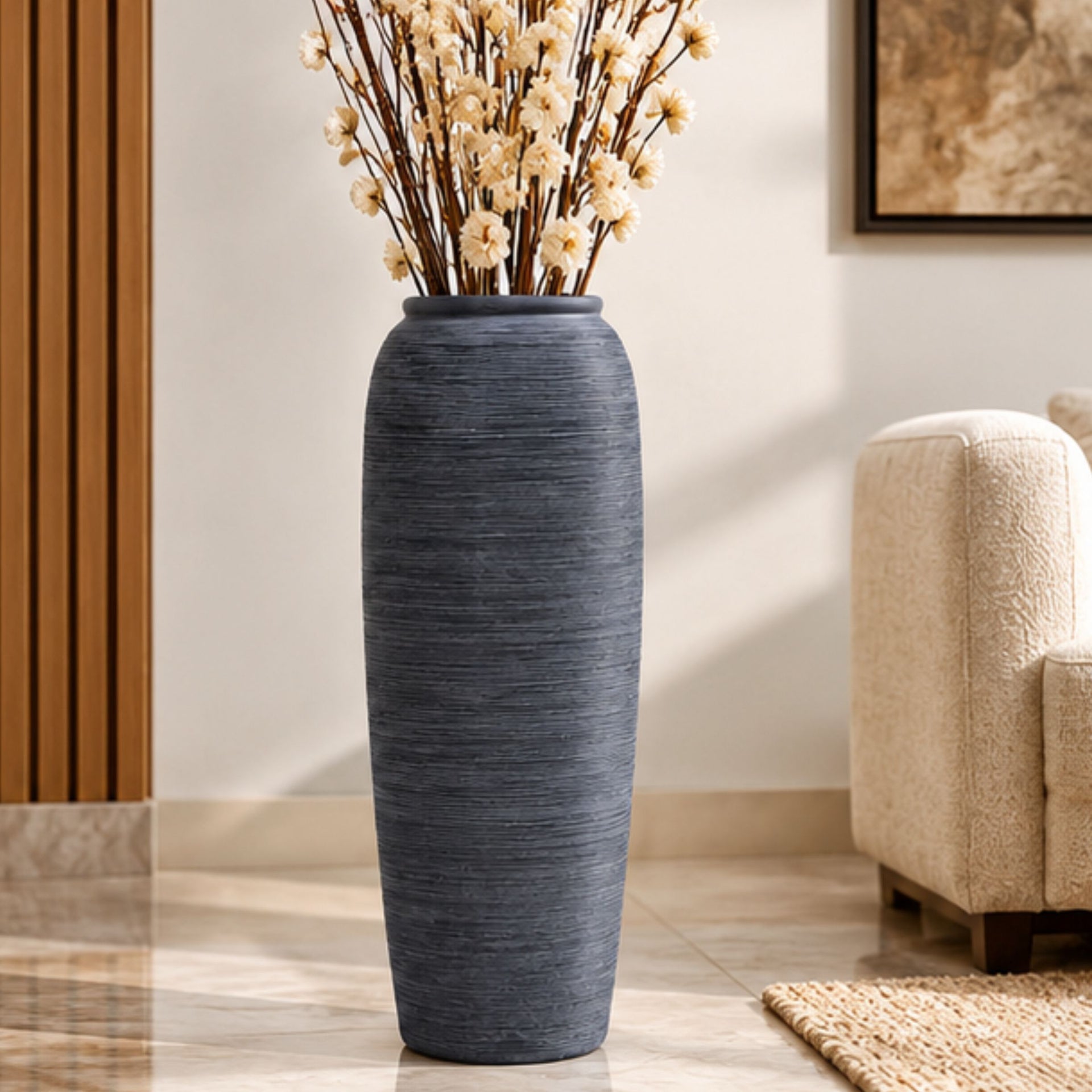 Tall Black Ceramic Flower Vase, Multicolour Textured Decorative Vase for Home Décor, Floor Decor & Gifting (Flower Stick Not Included)