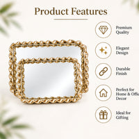 Anupam Luxury Silver Mirror Decorative Tray with Woven Metal Border for Home Decor, Serving, Vanity Styling and Premium Gifting