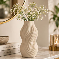 Anupam Premium Charming Beige Twisted Ribbed Ceramic Vase for Modern Home Decoration Gift Items - Flower Stick Not Included (Pack of 1)