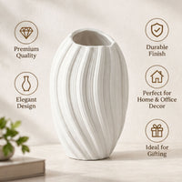 White Ribbed Ceramic Flower Vase, Multicolour Decorative Vase for Home Décor, Table Décor & Gifting