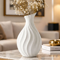 Round Ripple Ceramic Flower Vase, White Black Cream Decorative Vase for Home Décor, Table Décor & Gifting