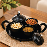 Anupam Premium 3-Piece Black Serving Bowl Set with Decorative Tray | Luxury Tableware Gift Items - Pack of 4