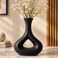 Black Hollow Ceramic Flower Vase, Black White Cream Decorative Vase for Home Décor, Table Décor & Gifting