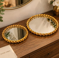 Anupam Luxury Golden Mirror Decorative Tray Set of 2 with Braided Border for Home Decor, Serving and Premium Gifting