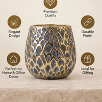 Anupam Premium Large Decorative Ceramic Pot with Gold Mosaic Design, Multicolour Flower Pot for Home Decor & Gifting - Golden (Without Flower Sticks)