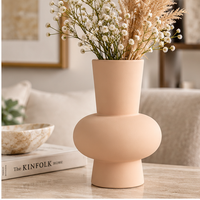 Anupam Premium Charming Peach Abstract Modern Ceramic Vase without Flower Stick - Peach Color