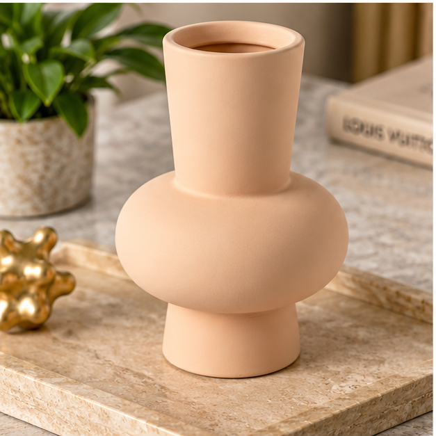 Peach Ceramic Flower Vase, Cream Black White Decorative Vase for Home Décor, Table Décor & Gifting